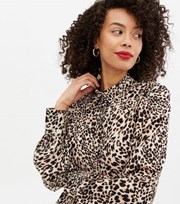 New Look Tall Brown Leopard Print Collared Long Shirt